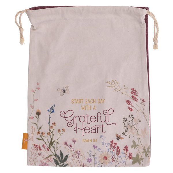 Start Each Day With A Grateful Heart Large Cotton Drawstring Bag - Psalm 9:1 - Image 7
