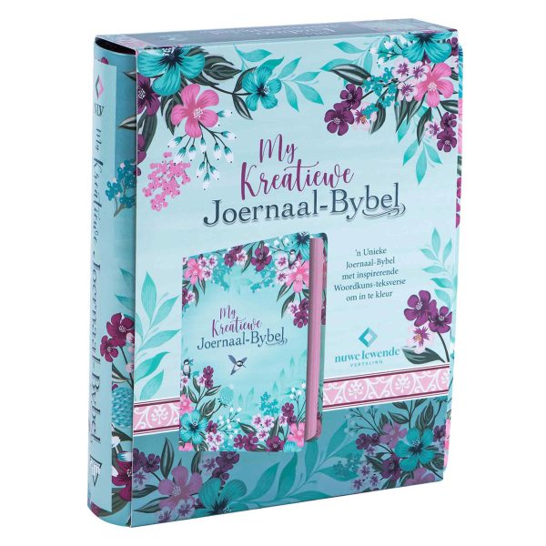 NLV Turkoois Met Pienk Blomme Kunsleer My Kreatiewe Joernaal-Bybel - Image 22