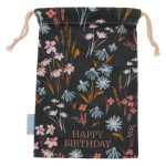 Happy Birthday Flowers Small Cotton Drawstring Bag - Image 7
