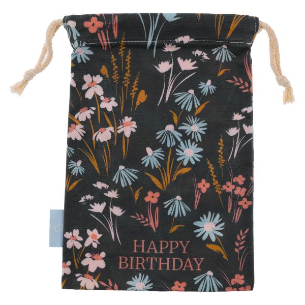 Happy Birthday Flowers Small Cotton Drawstring Bag - Image 7