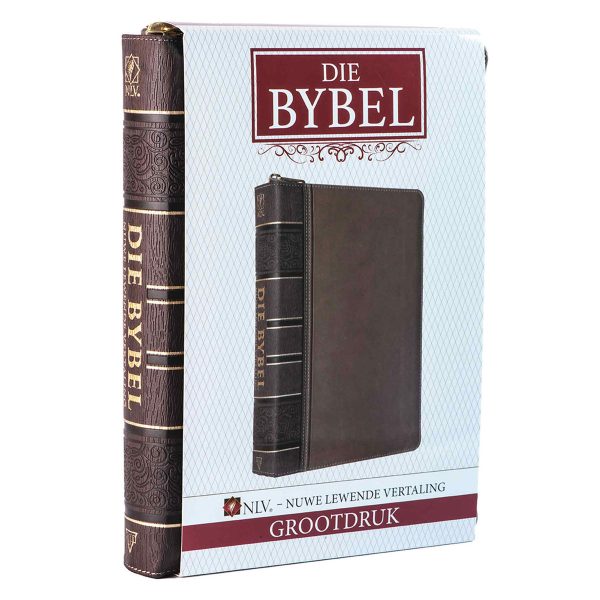 NLV Tweekleur Bruin Kunsleer Bybel Grootdruk Met Ritssluiter & Duimgrepe - Image 11