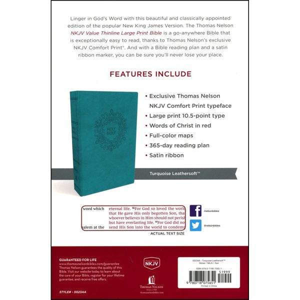 NKJV Turquoise Imitation Leather Value Thinline Bible Large Comfort Print - Image 11