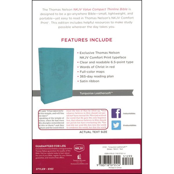 NKJV Blue Faux Leather Value Thinline Compact Bible Red Letter Comfort Print - Image 14
