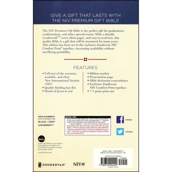 NIV Black / Gray Imitation Leather Premium Gift Bible Red Letter Comfort Print - Image 14
