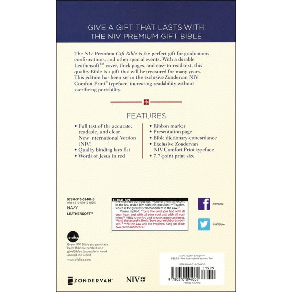 NIV Navy Imitation Leather Premium Gift Bible Red Letter Comfort Print - Image 14