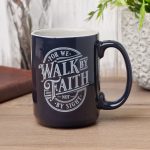 For We Walk by Faith Not by Sight Navy Ceramic Mug with Grey Interior - Image 2