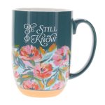Be Still & Know Floral Teal Green Ceramic Mug - Image 3